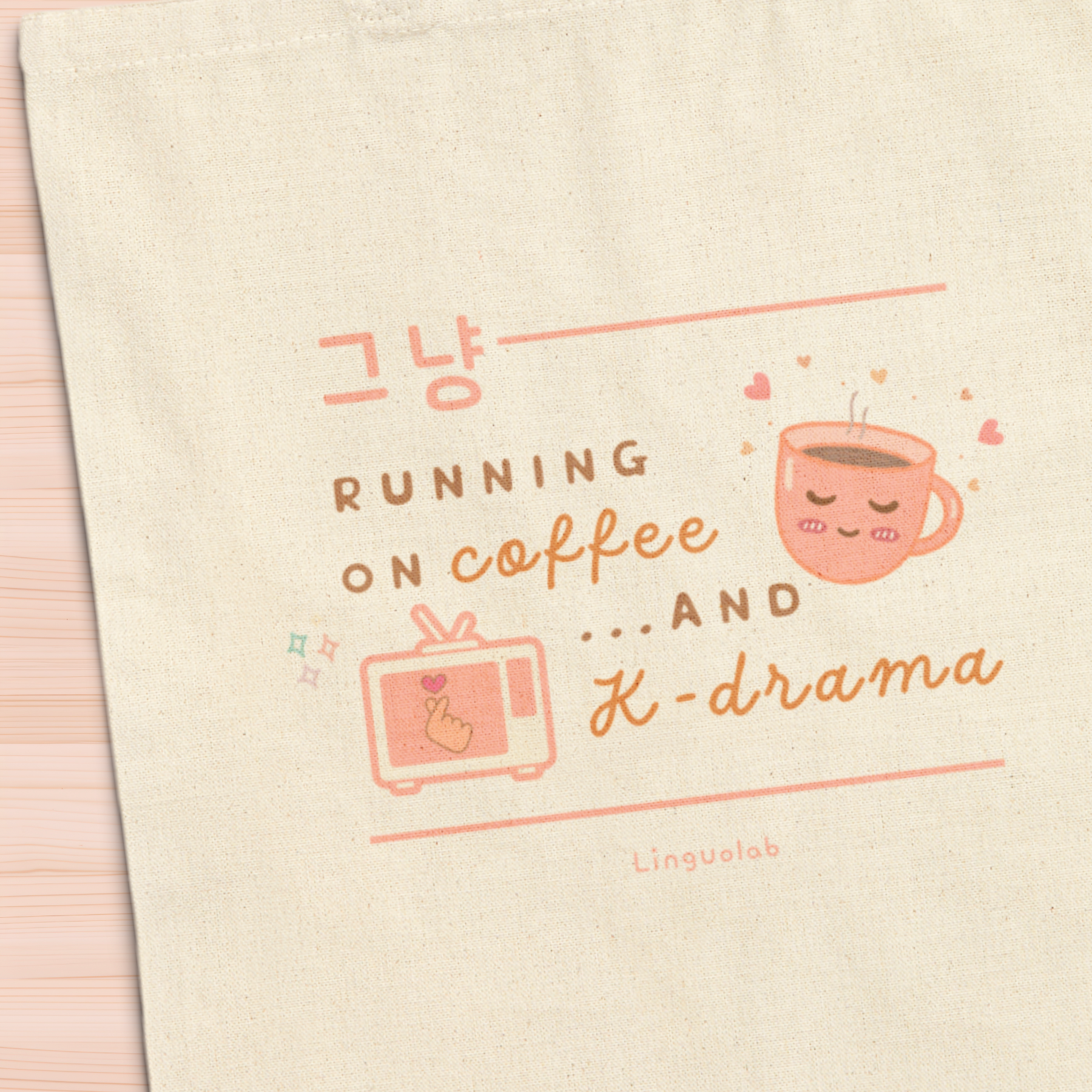 Just Running on Coffee & K-Drama Tote Bag