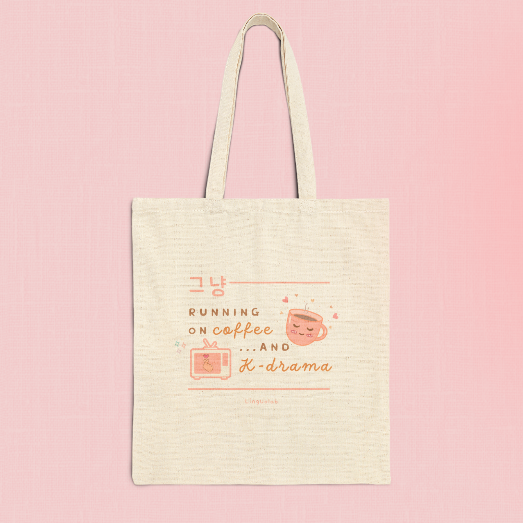 Just Running on Coffee & K-Drama Tote Bag