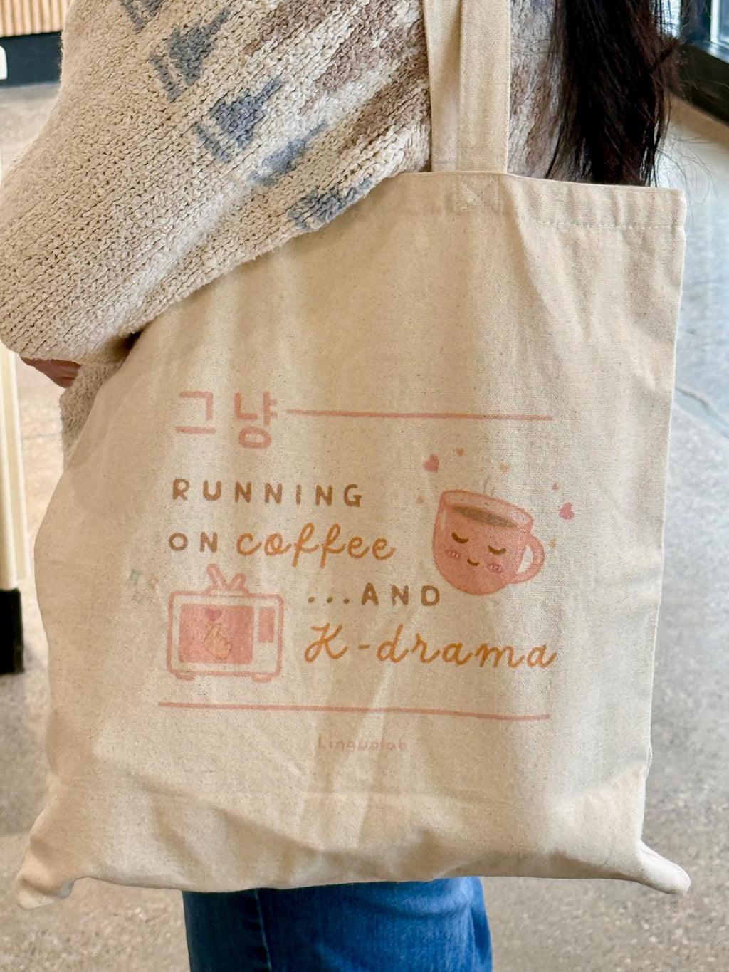 Just Running on Coffee & K-Drama Tote Bag